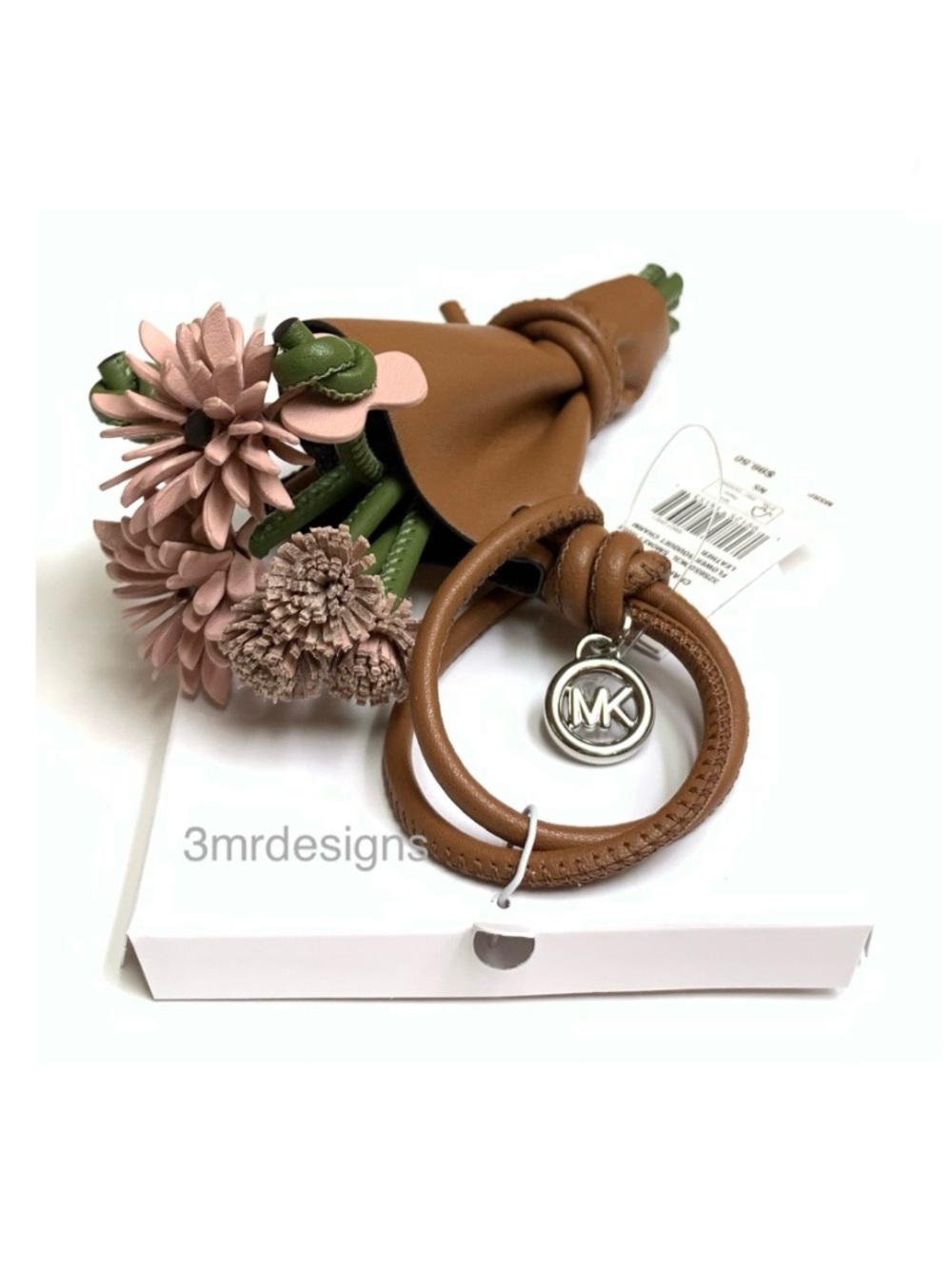 NWT MICHAEL KORS Smooth Leather Floral Bouquet Leather Loop Bag Charm/Key Chain - Picture 10 of 11
